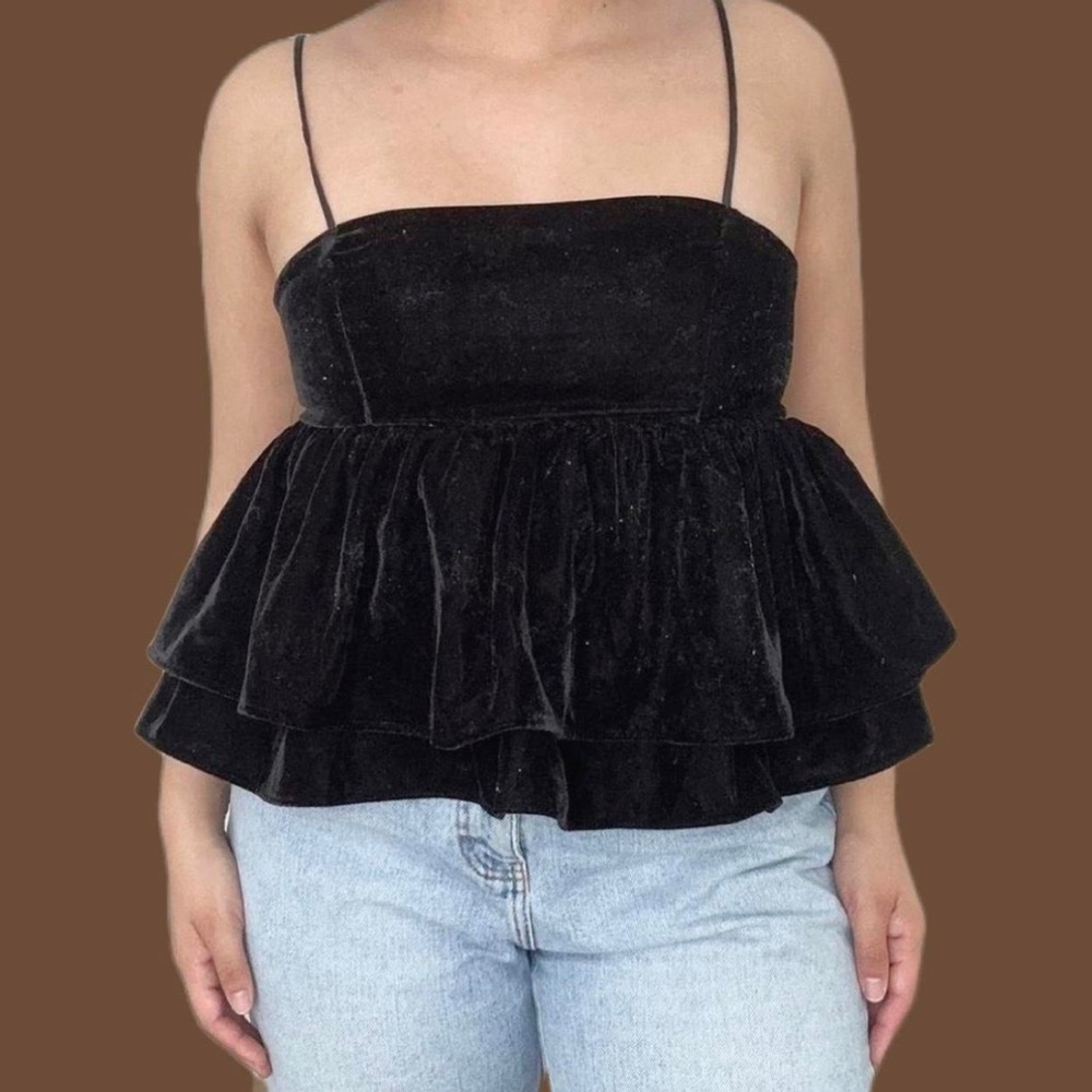 UO Dark Green Velvet Peplum Top